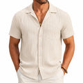 Chemise homme M beige à manches courtes en tissu texturé style décontracté