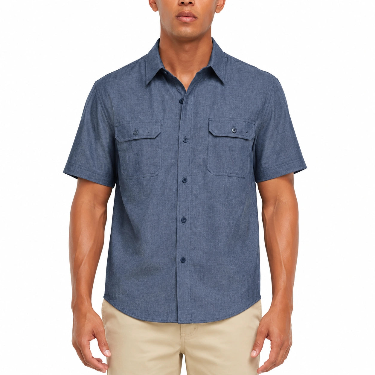 Chemise homme taille M bleu à manches courtes en tissu effet chambray style utilitaire