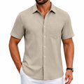 Chemise homme XL en tissu texturé beige à manches courtes coupe droite