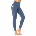 Legging de sport femme M bleu ardoise en tissu extensible taille haute avec poche latérale