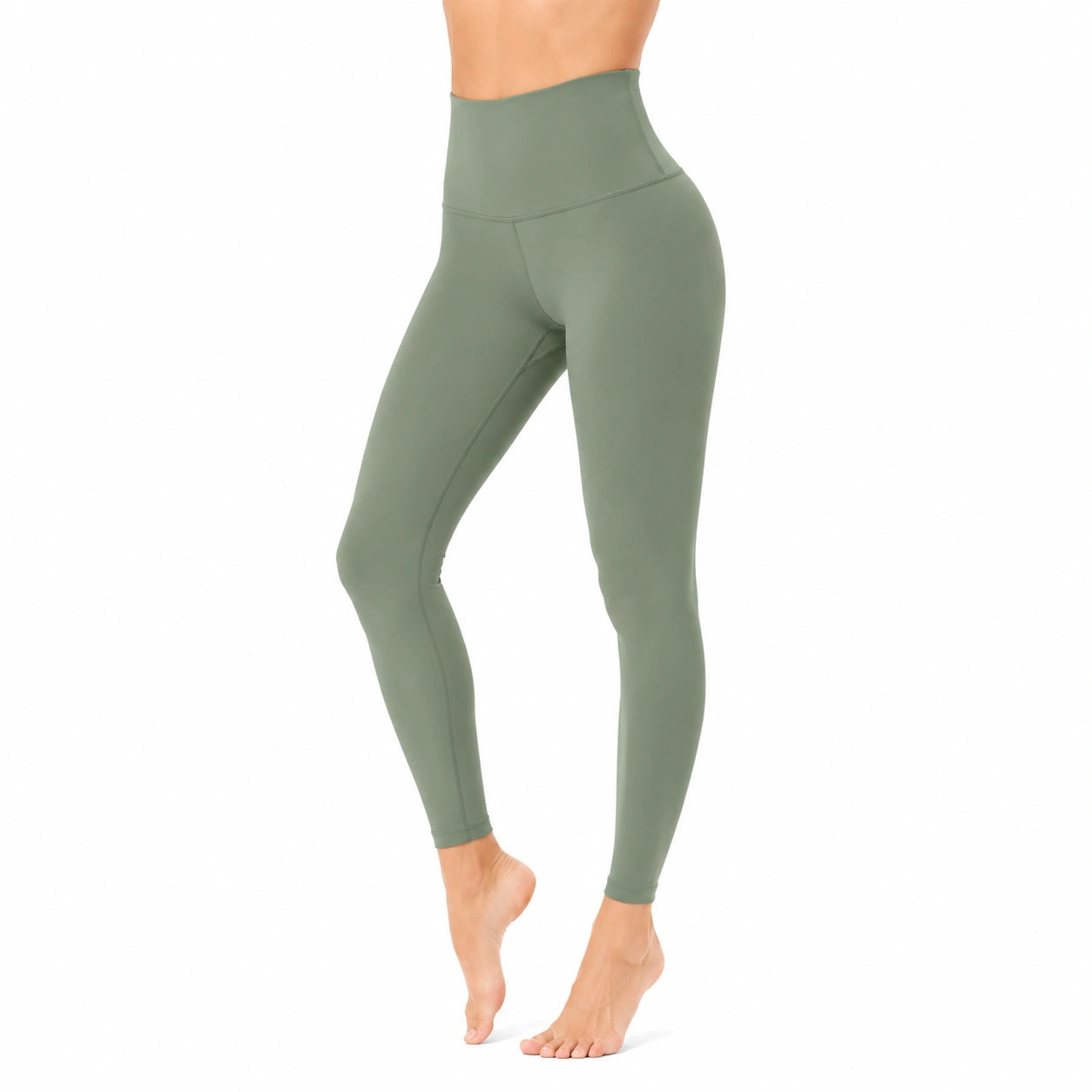 Legging de sport femme taille M en tissu extensible vert sauge taille haute