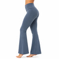 Pantalon de yoga femme S en tissu extensible bleu ardoise coupe évasée taille haute