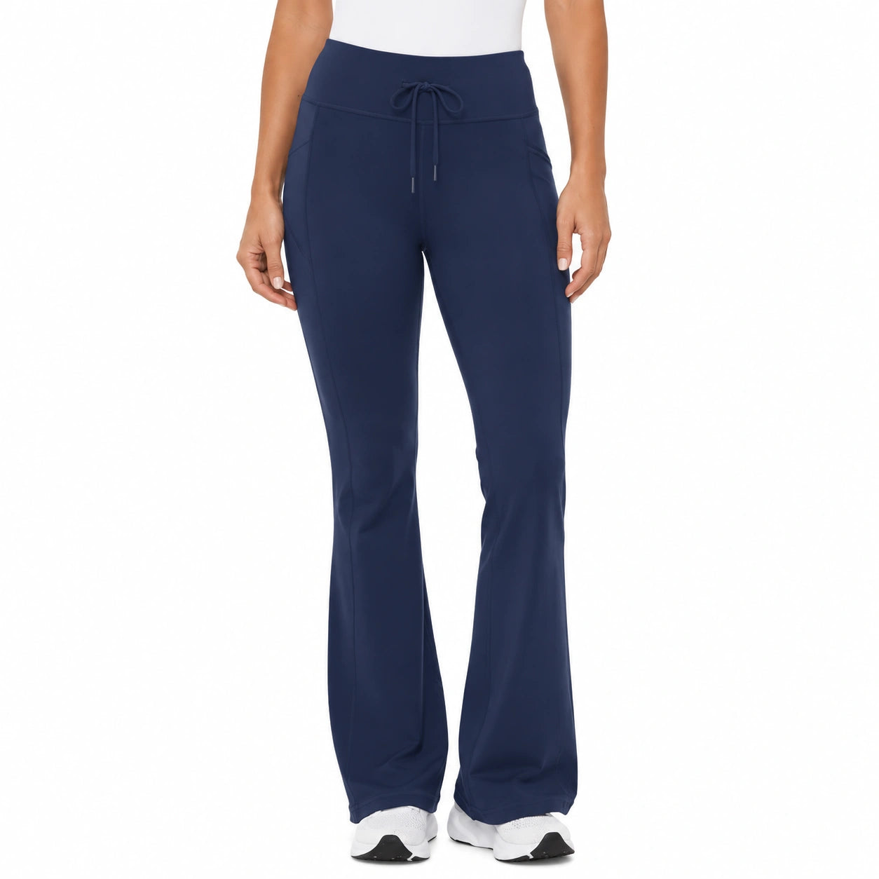 Pantalon femme taille M en tissu extensible bleu marine à jambes évasées