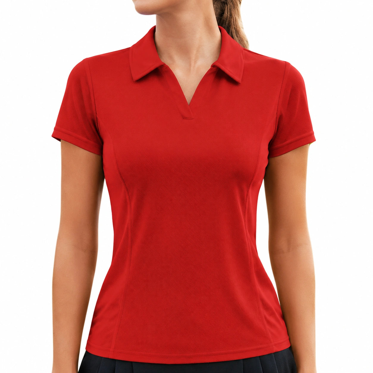 Polo femme taille M en maille synthétique rouge à manches courtes coupe ajustée