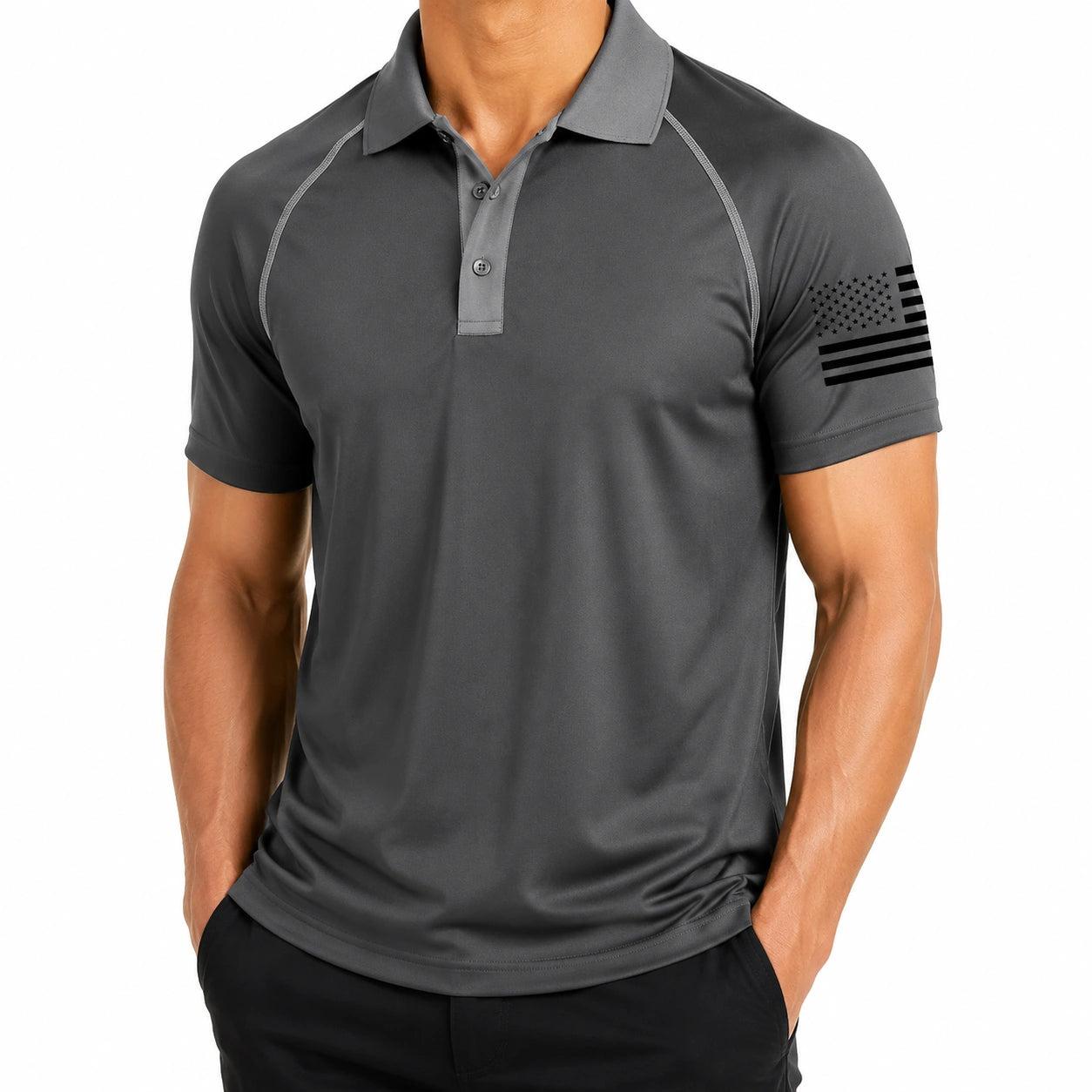 Polo homme XL gris anthracite en tissu synthétique à manches courtes style sportif