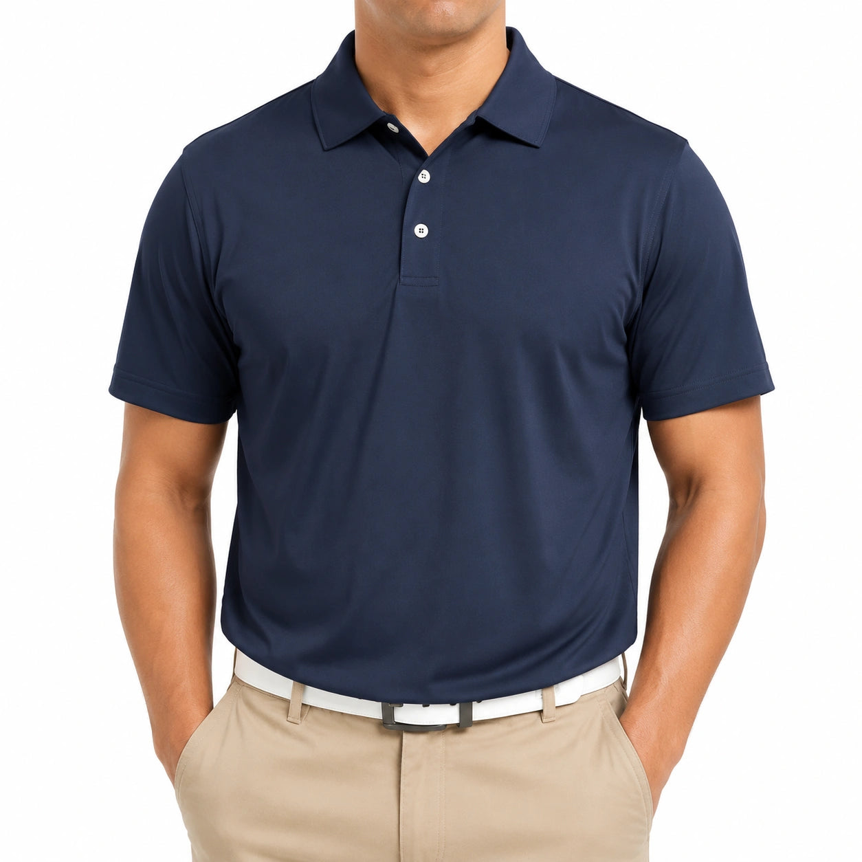 Polo homme XL bleu marine en tissu synthétique à manches courtes style classique