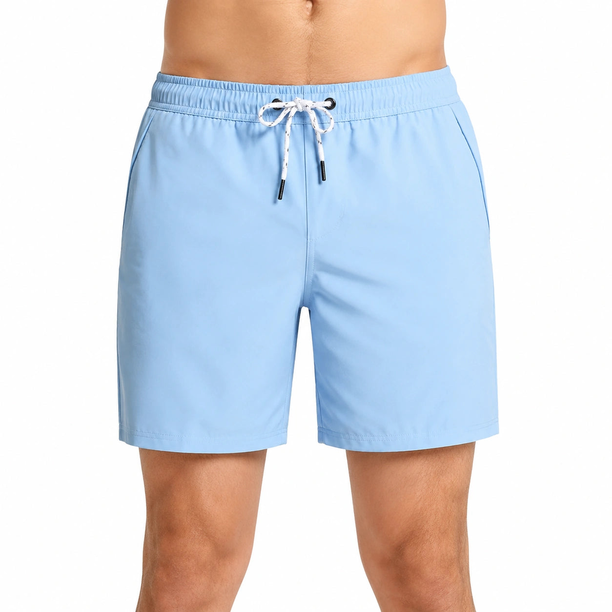 Short de bain homme taille L en tissu bleu clair à cordon de serrage style décontracté