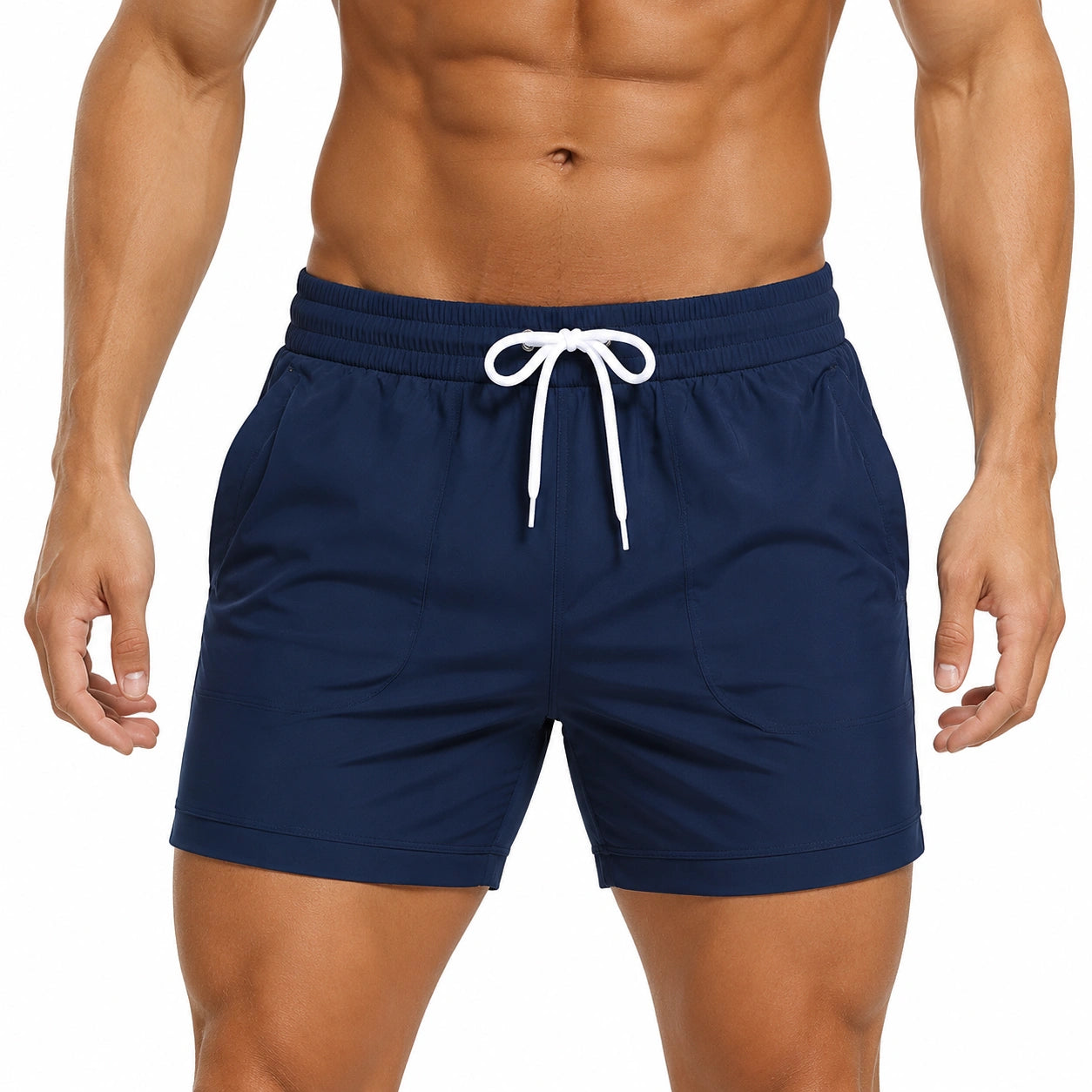 Short de bain homme XL en tissu synthétique bleu marine à cordon de serrage
