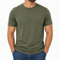 T-shirt homme taille M en coton vert kaki à col rond manches courtes