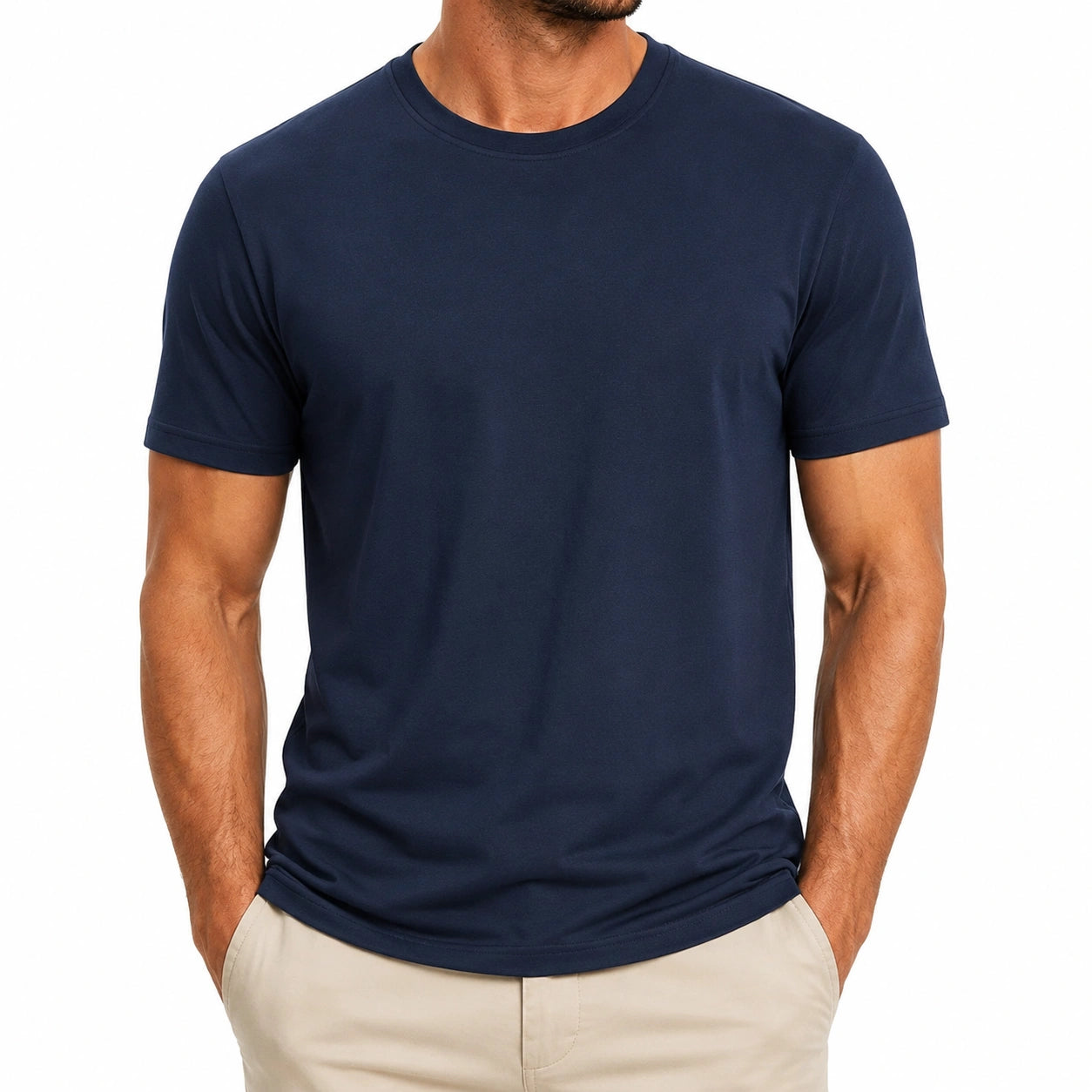 T-shirt homme M bleu marine à manches courtes col rond style uni