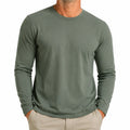T-shirt homme manches longues L vert kaki col rond coupe droite
