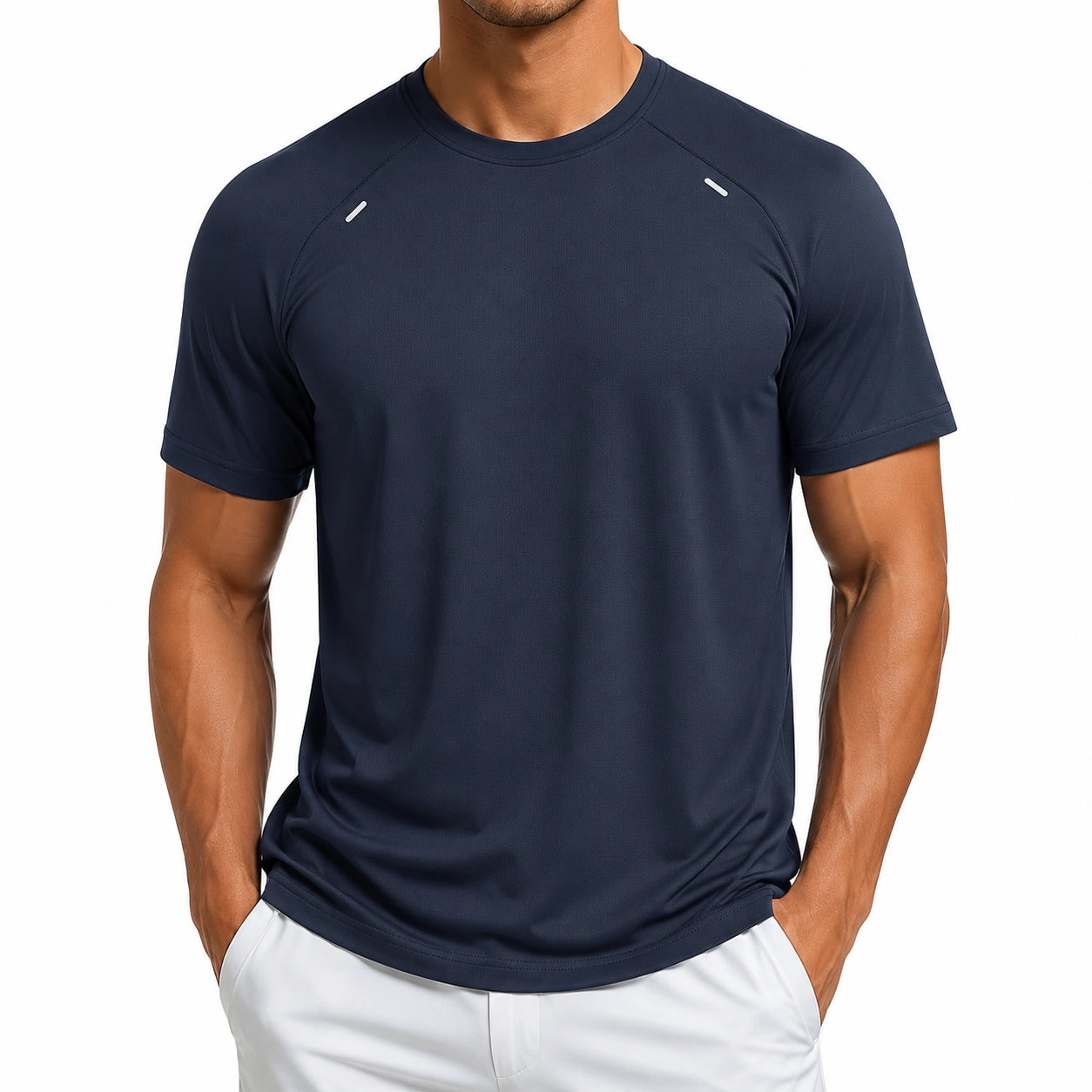 T-shirt de sport homme XL bleu marine en tissu technique à manches courtes
